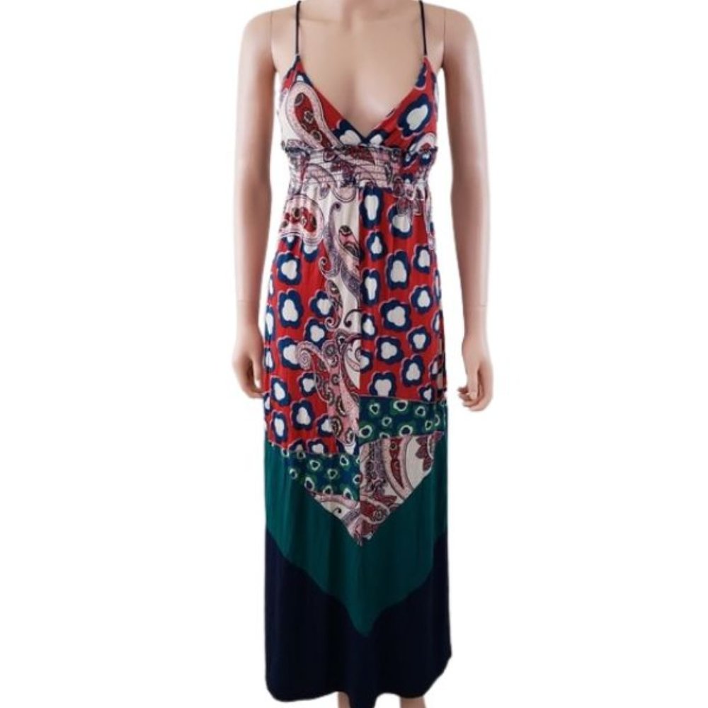 Hottie Floral Maxi Spaghetti Straps Sun Dress S empire waist smocking racerback